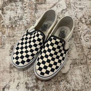 White and Black Checkered Slip On Vans